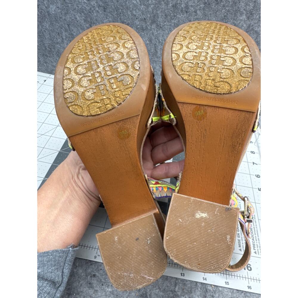 Gianni Bini Retro Glam Aztec Print 5" Wood Platform Heel T-Strap Sandal Women 9 - Picture 8 of 8